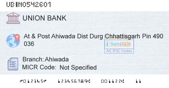 Union Bank Of India Ahiwada Branch 