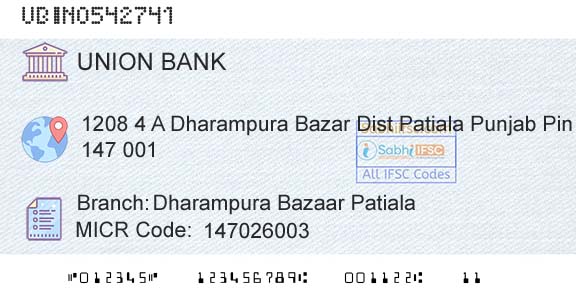 Union Bank Of India Dharampura Bazaar PatialaBranch 
