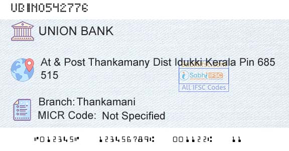 Union Bank Of India ThankamaniBranch 