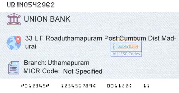 Union Bank Of India UthamapuramBranch 