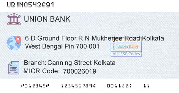 Union Bank Of India Canning Street KolkataBranch 