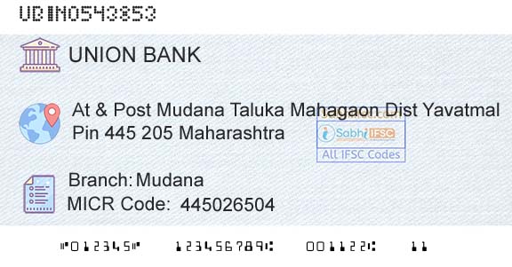 Union Bank Of India MudanaBranch 