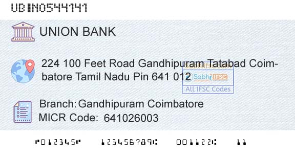 Union Bank Of India Gandhipuram CoimbatoreBranch 