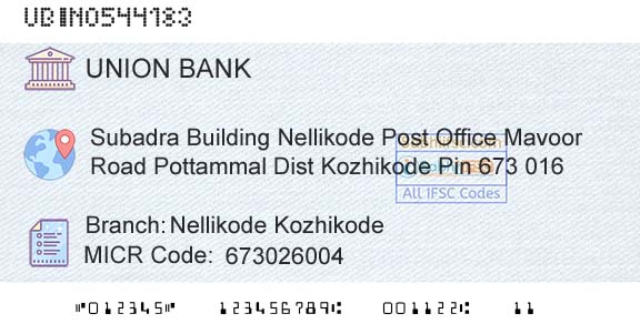 Union Bank Of India Nellikode KozhikodeBranch 