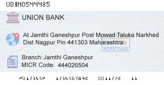 Union Bank Of India Jamthi GaneshpurBranch 