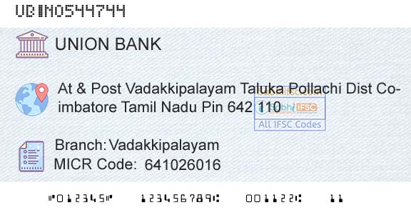 Union Bank Of India VadakkipalayamBranch 