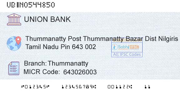 Union Bank Of India Thummanatty Branch 