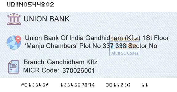 Union Bank Of India Gandhidham Kftz Branch 