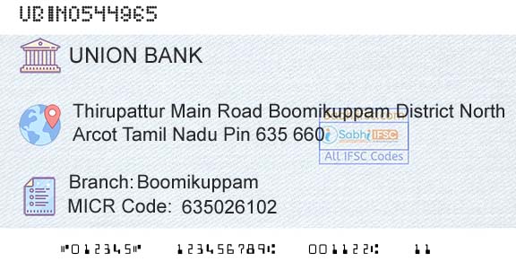 Union Bank Of India Boomikuppam Branch 