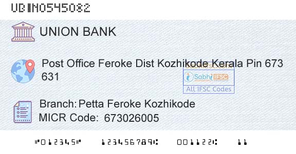 Union Bank Of India Petta Feroke KozhikodeBranch 