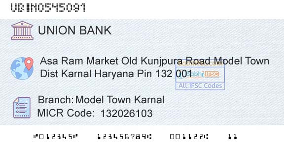 Union Bank Of India Model Town KarnalBranch 