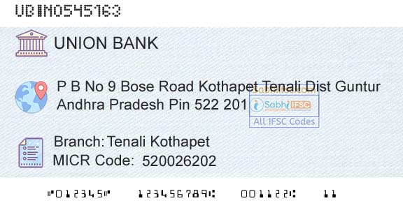 Union Bank Of India Tenali KothapetBranch 