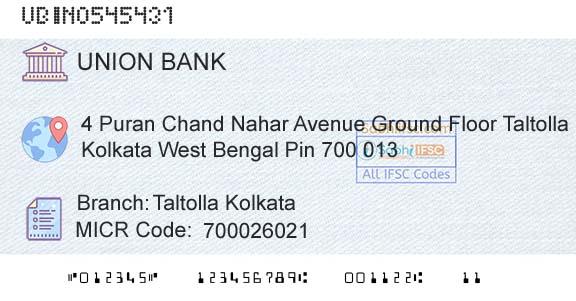 Union Bank Of India Taltolla KolkataBranch 