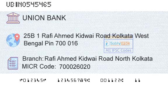 Union Bank Of India Rafi Ahmed Kidwai Road North KolkataBranch 