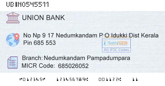 Union Bank Of India Nedumkandam Pampadumpara Branch 
