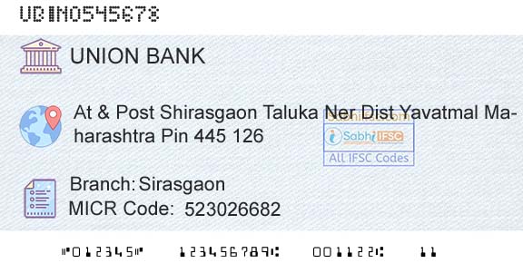 Union Bank Of India SirasgaonBranch 