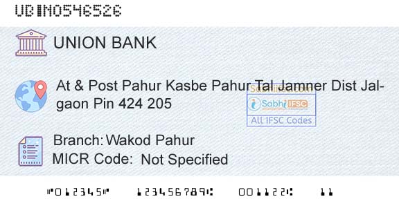 Union Bank Of India Wakod Pahur Branch 