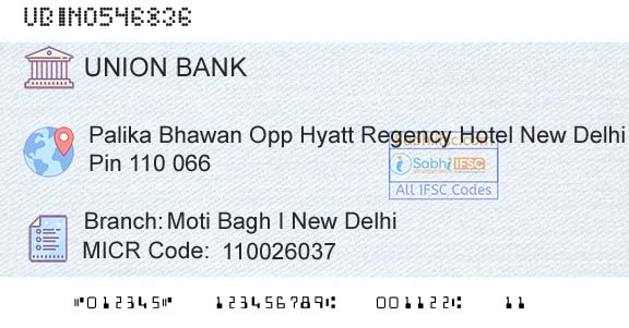 Union Bank Of India Moti Bagh I New DelhiBranch 