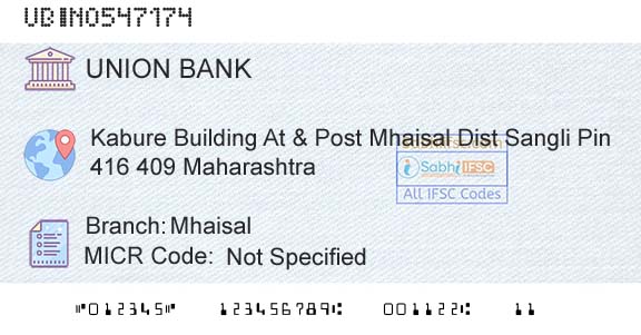 Union Bank Of India MhaisalBranch 