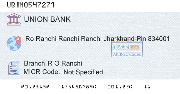 Union Bank Of India R O RanchiBranch 