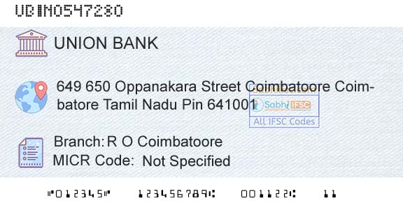 Union Bank Of India R O CoimbatooreBranch 