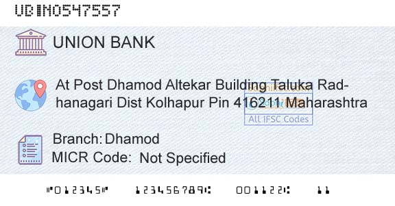 Union Bank Of India DhamodBranch 