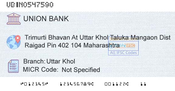 Union Bank Of India Uttar KholBranch 