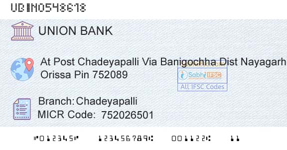 Union Bank Of India ChadeyapalliBranch 