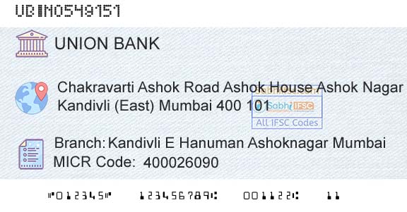 Union Bank Of India Kandivli E Hanuman Ashoknagar MumbaiBranch 
