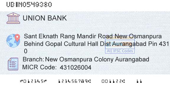 Union Bank Of India New Osmanpura Colony AurangabadBranch 