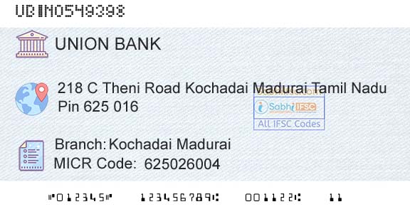 Union Bank Of India Kochadai MaduraiBranch 
