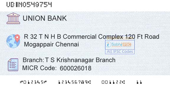 Union Bank Of India T S Krishnanagar BranchBranch 