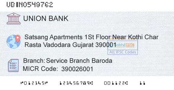 Union Bank Of India Service Branch BarodaBranch 