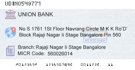 Union Bank Of India Rajaji Nagar Ii Stage BangaloreBranch 