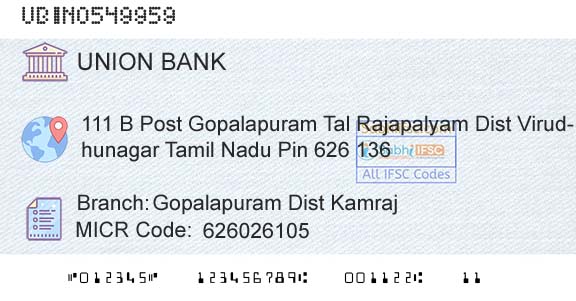 Union Bank Of India Gopalapuram Dist Kamraj Branch 