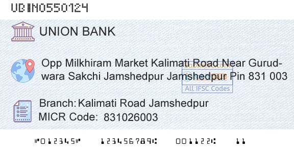 Union Bank Of India Kalimati Road JamshedpurBranch 