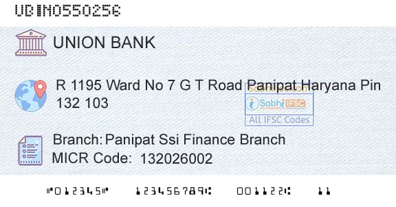 Union Bank Of India Panipat Ssi Finance BranchBranch 