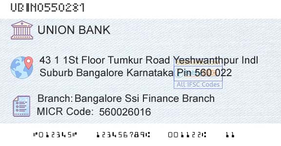 Union Bank Of India Bangalore Ssi Finance BranchBranch 
