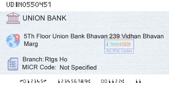 Union Bank Of India Rtgs HoBranch 