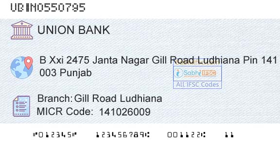 Union Bank Of India Gill Road LudhianaBranch 