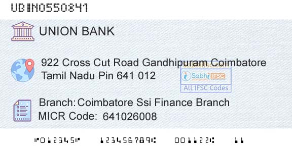 Union Bank Of India Coimbatore Ssi Finance BranchBranch 