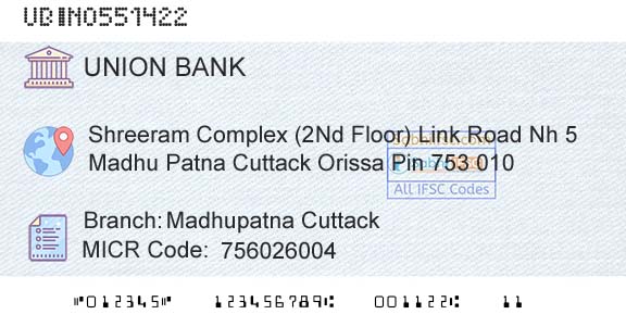 Union Bank Of India Madhupatna CuttackBranch 