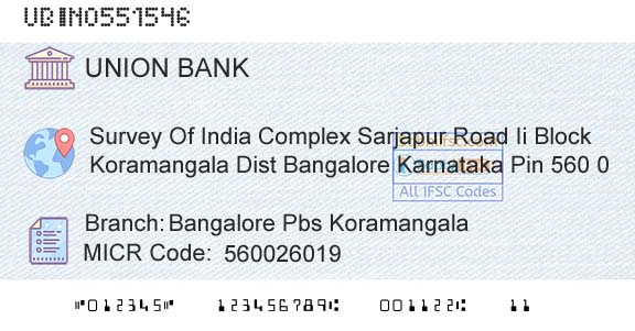 Union Bank Of India Bangalore Pbs Koramangala Branch 