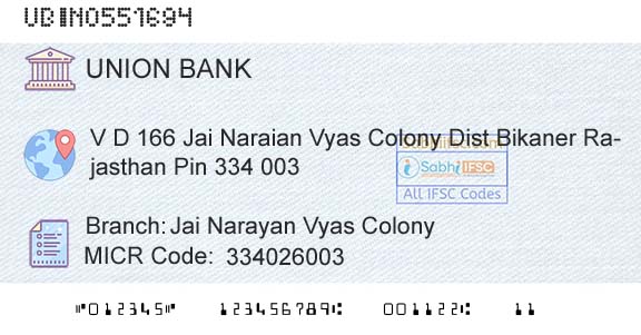 Union Bank Of India Jai Narayan Vyas ColonyBranch 
