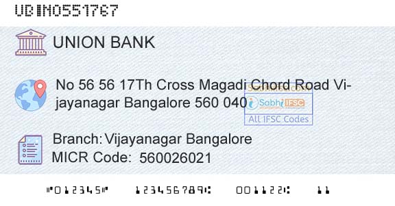 Union Bank Of India Vijayanagar BangaloreBranch 