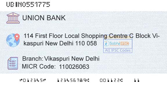 Union Bank Of India Vikaspuri New DelhiBranch 