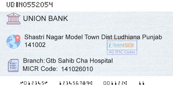 Union Bank Of India Gtb Sahib Cha HospitalBranch 