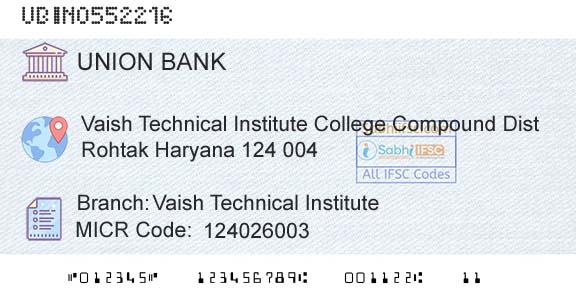 Union Bank Of India Vaish Technical InstituteBranch 