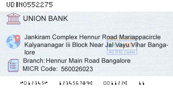 Union Bank Of India Hennur Main Road BangaloreBranch 