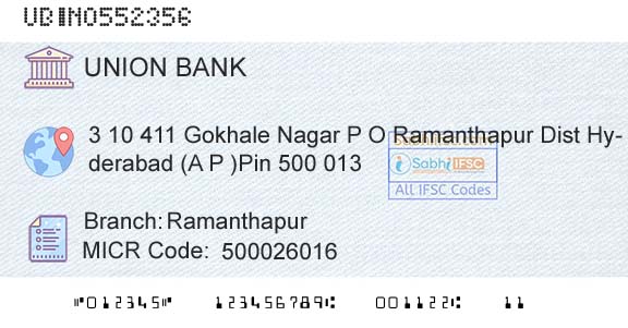 Union Bank Of India RamanthapurBranch 